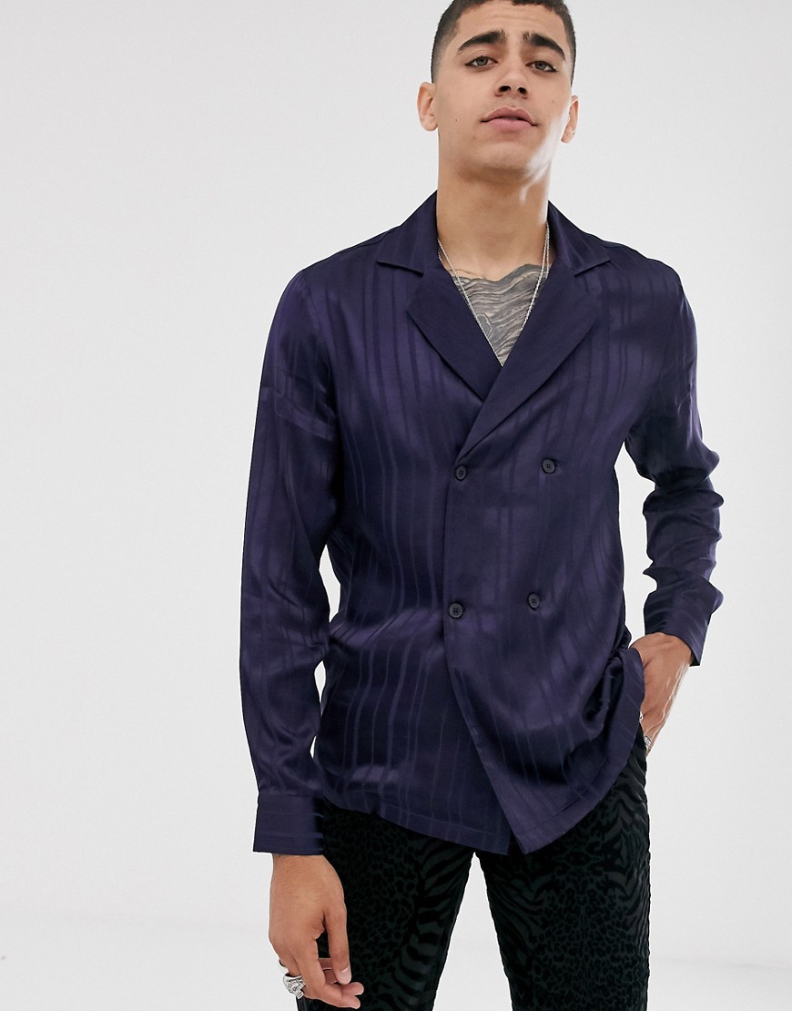 ASOS DESIGN – Marinblå, dubbelknäppt skjorta i satin