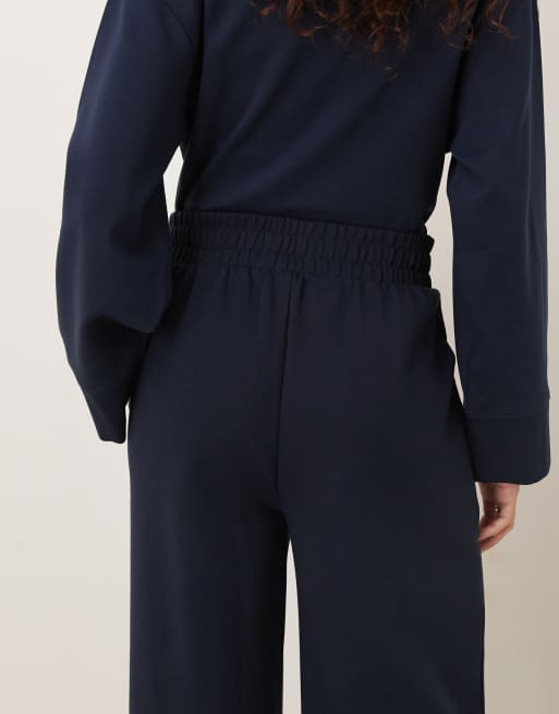ASOS DESIGN – Marinblå, dubbelstickade byxor med vida ben, 2 av 5