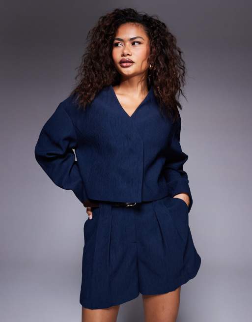 ASOS DESIGN – Marinblå, figursydd kavaj med struktur och kort design, del av set