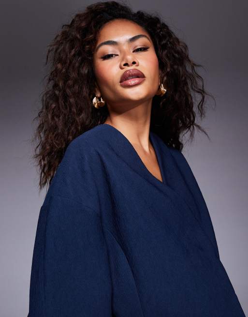 ASOS DESIGN – Marinblå, figursydd kavaj med struktur och kort design, del av set, 3 av 4