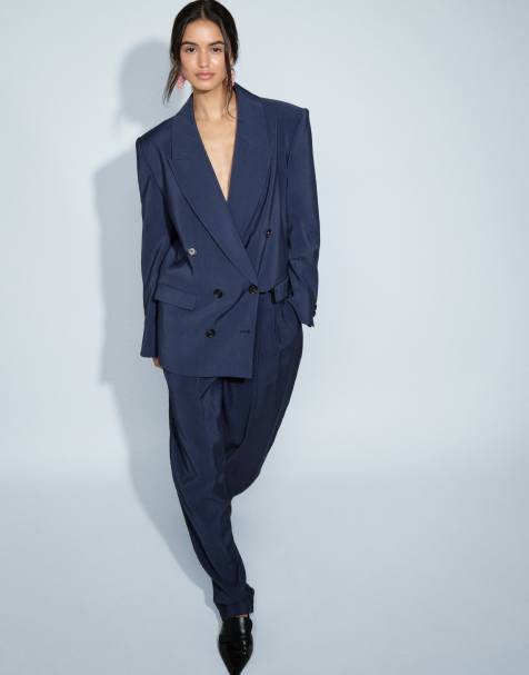 ASOS DESIGN – Marinblå, figursydd och dubbelknäppt kostym med mjuk textur - view 1