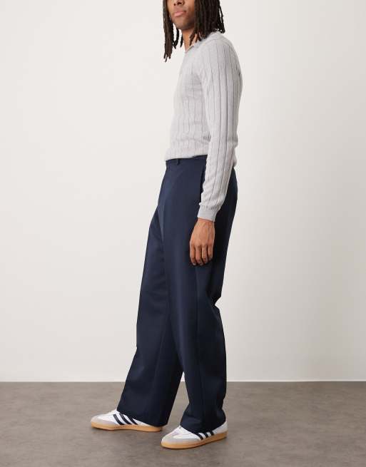 ASOS DESIGN – Marinblå finbyxor med vida ben och resårmidja, 3 av 5