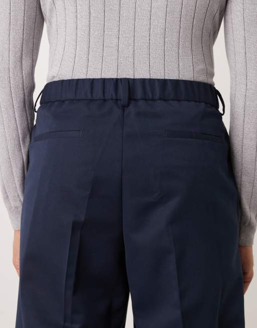 ASOS DESIGN – Marinblå finbyxor med vida ben och resårmidja, 4 av 5