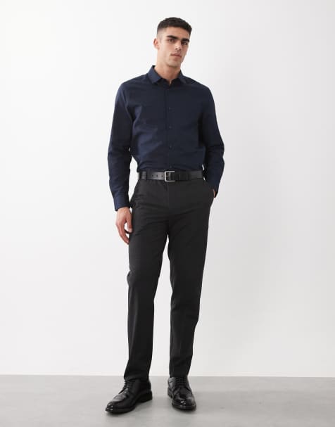 ASOS DESIGN – Marinblå finskjorta i regular fit och linnemix - view 1