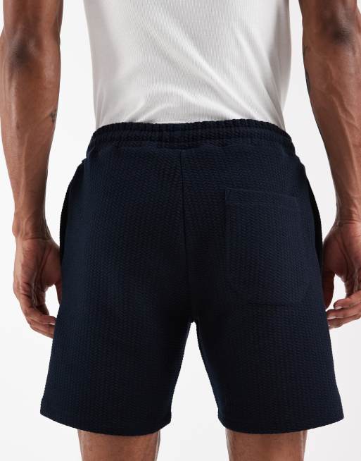 ASOS DESIGN – Marinblå, fiskbensmönstrade jersey-shorts med smal passform, del av set, 4 av 5