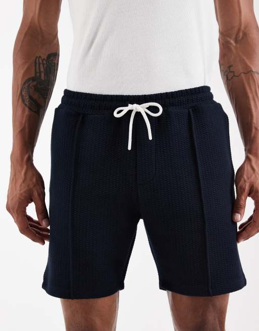 ASOS DESIGN – Marinblå, fiskbensmönstrade jersey-shorts med smal passform, del av set, 5 av 5