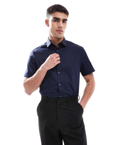 ASOS DESIGN – Marinblå, formell, lättstruken skjorta i regular fit - view 1