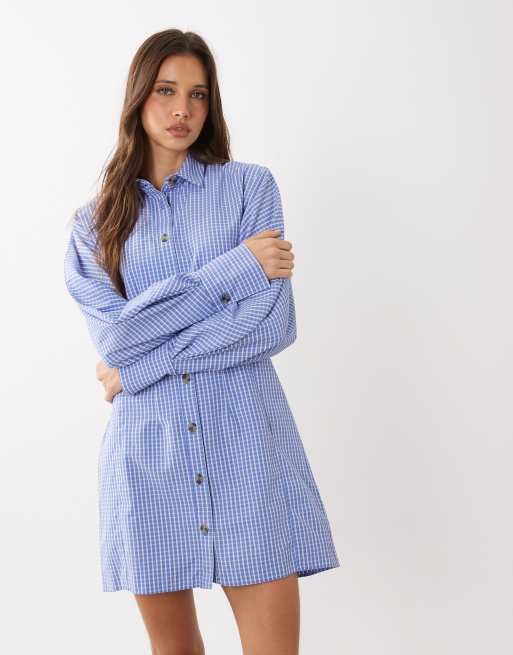 ASOS DESIGN – Marinblå, ginghamrutig skjortklänning i minilängd med indragen midja, 4 av 4