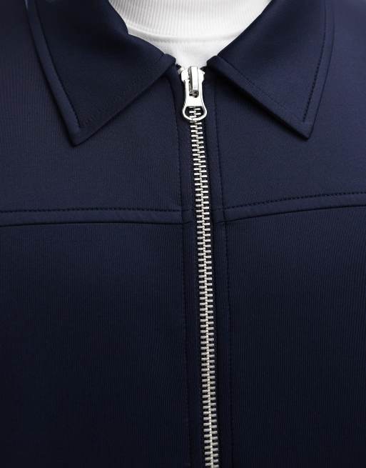ASOS DESIGN – Marinblå harrington-jacka i scubamaterial och oversize, 3 av 4