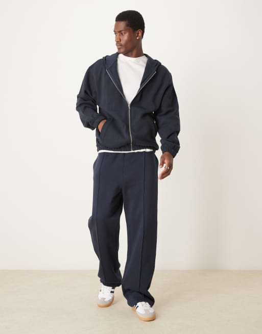 ASOS DESIGN – Marinblå huvtröja i oversize med dragkedja och dekorativ söm, 4 av 4