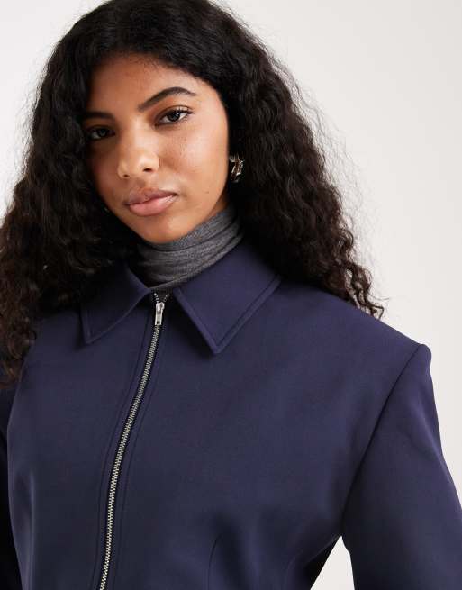 ASOS DESIGN – Marinblå jacka med dragkedja och indragen detalj, 2 av 4