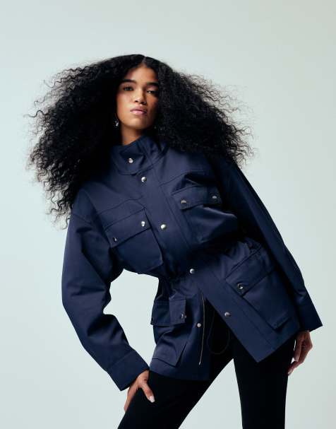 ASOS DESIGN – Marinblå jacka med ståkrage och cargodetaljer - view 1