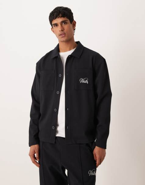 ASOS DESIGN – Marinblå jacquardvävd skjortjacka i oversize med broderi - view 1