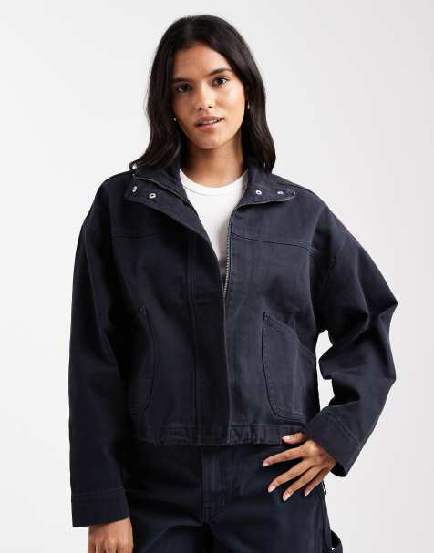 ASOS DESIGN – Marinblå jeansjacka med ståkrage - view 1