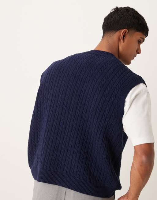 ASOS DESIGN – Marinblå, kabelstickad väst i boxig oversize-passform, 3 av 4