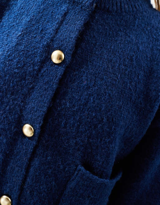 ASOS DESIGN – Marinblå kofta med rund halsringning och fickor, 3 av 4