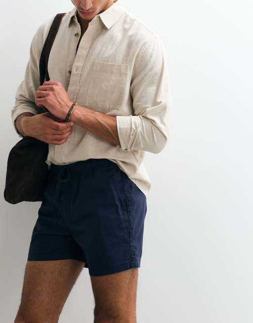 ASOS DESIGN – Marinblå, korta shorts i linnemix och slim fit, 5 av 5