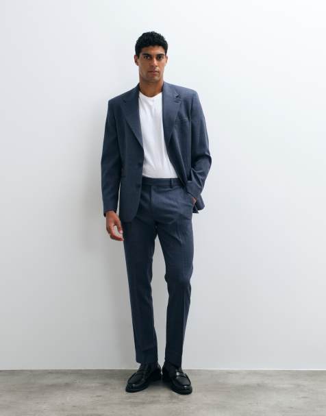 ASOS DESIGN – Marinblå kostym i slim fit och yllemixad tweed - view 1