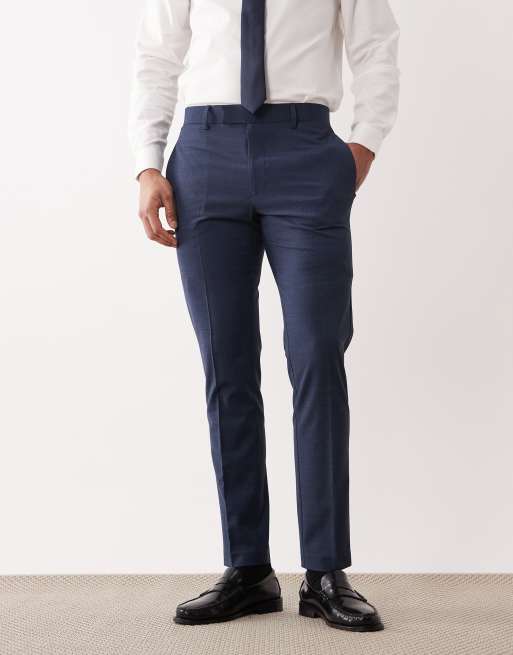 ASOS DESIGN – Marinblå kostymbyxor i tvättbart ylletyg med smal passform, 2 av 5