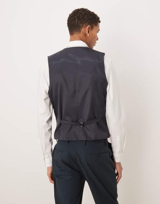 ASOS DESIGN – Marinblå kostymväst i slim fit med fiskbensmönster, 3 av 5