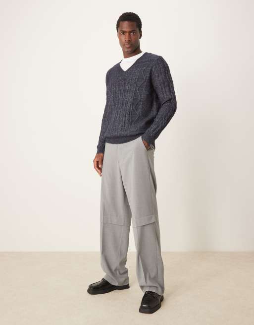 ASOS DESIGN – Marinblå, kraftig, kabelstickad tröja med v-ringning, 4 av 4