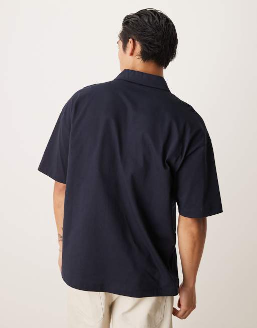 ASOS DESIGN – Marinblå, kraftig pikétröja i oversize med bröstbroderi, 4 av 4