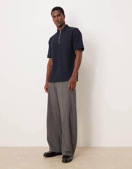 ASOS DESIGN – Marinblå, kraftig pikétröja med dragkedja och textur , 2 av 5