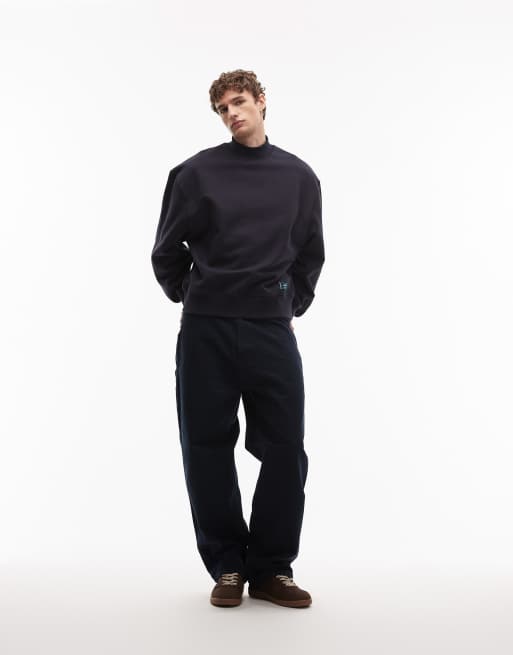 ASOS DESIGN – Marinblå, kraftig sweatshirt i oversize med hög krage, vävt märke, 400gsm, 2 av 5
