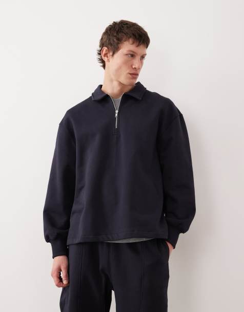 ASOS DESIGN – Marinblå, kraftig sweatshirt i oversize med krage och dragkedja - view 1