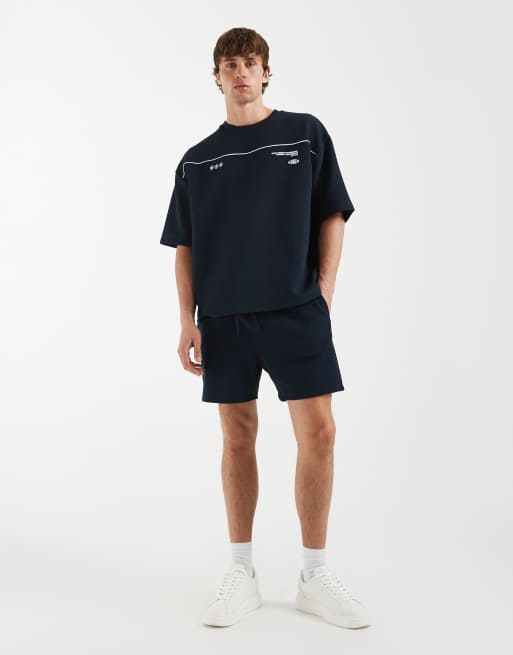 ASOS DESIGN – Marinblå, kraftig t-shirt i boxig, oversize-passform med präglat texttryck, del av set, 2 av 5