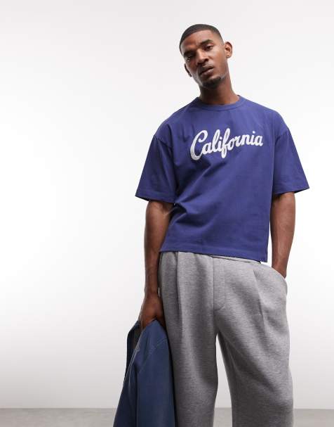 ASOS DESIGN – Marinblå, kraftig t-shirt i oversize med boxig passform och California-broderi - view 1