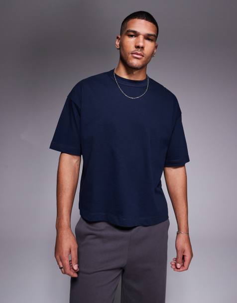 ASOS DESIGN – Marinblå, kraftig t-shirt med boxig oversize-passform, 240g - view 1