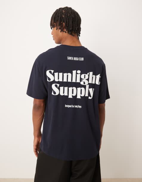 ASOS DESIGN – Marinblå, kraftig t-shirt med tryck fram- och baktill - view 1