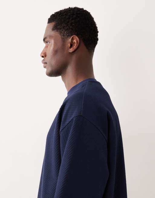 ASOS DESIGN – Marinblå, kraftig, texturerad, oversized t-shirt med boxig passform och långa ärmar , 4 av 5