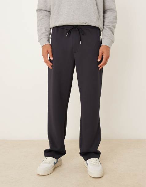 ASOS DESIGN – Marinblå, kraftiga, raka mjukisbyxor med fickor med dragkedja av scubaliknande tyg - view 1