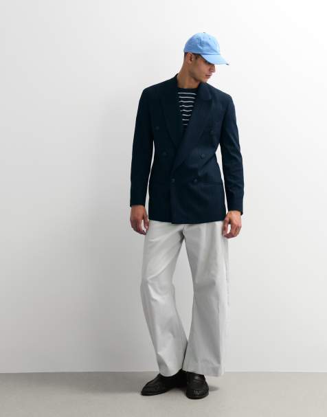 ASOS DESIGN – Marinblå, kritstrecksrandig kostym med vid passform - view 1
