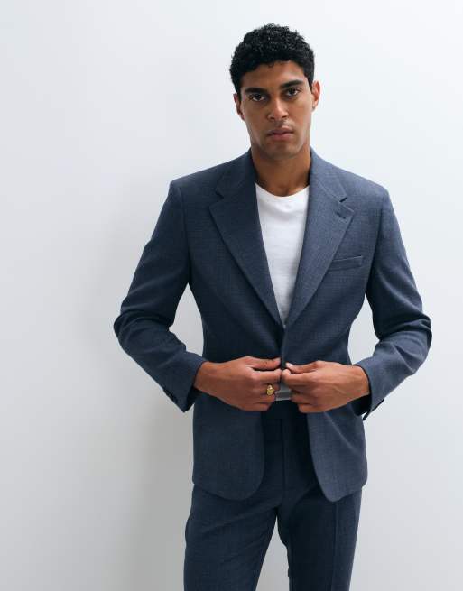 ASOS DESIGN – Marinblå kostym i slim fit och yllemixad tweed, 3 av 3