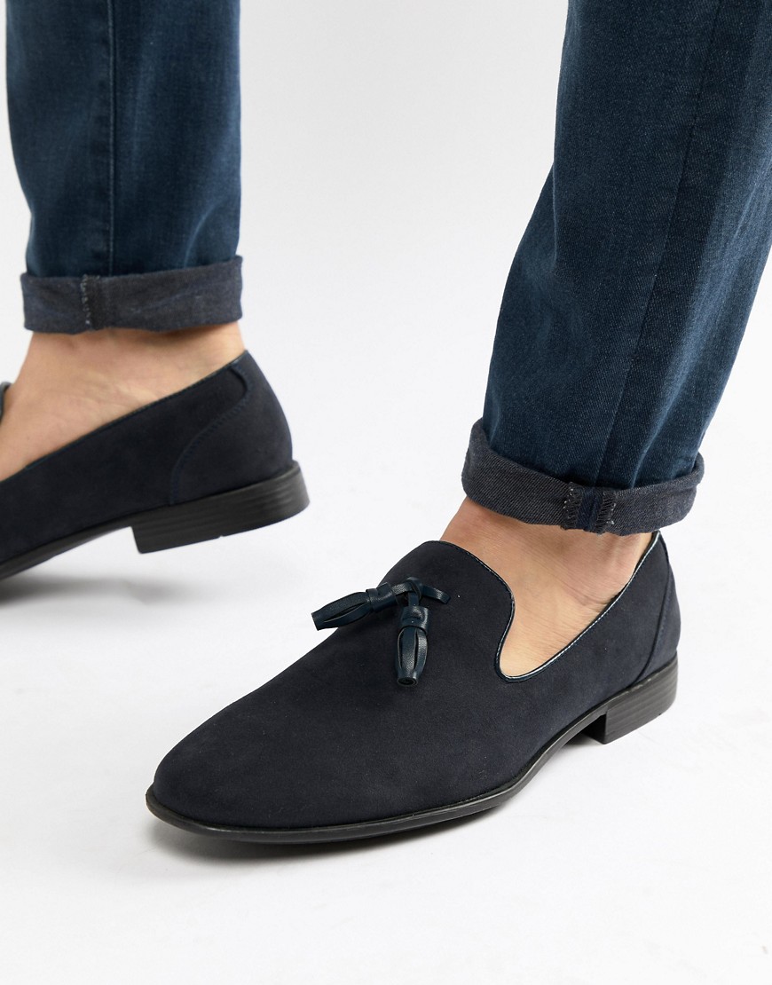 ASOS DESIGN – Marinblå loafers i mockaimitation med tofs