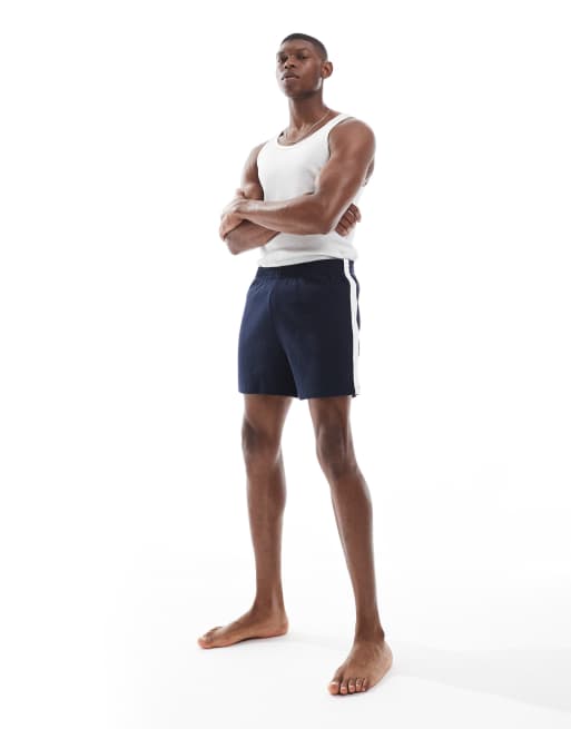 ASOS DESIGN – Marinblå lounge-shorts med våffelstruktur och kantrand