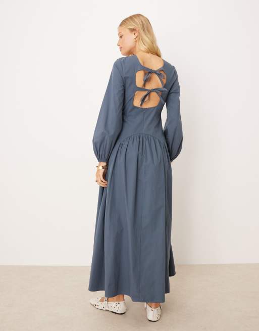 ASOS DESIGN – Marinblå maxiklänning med långa ärmar och knytning baktill, 2 av 4