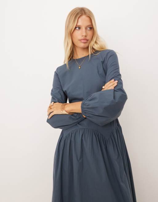ASOS DESIGN – Marinblå maxiklänning med långa ärmar och knytning baktill, 3 av 4
