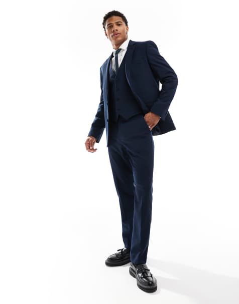 ASOS DESIGN – Marinblå, mikrostrukturerad, smal kostym - view 1