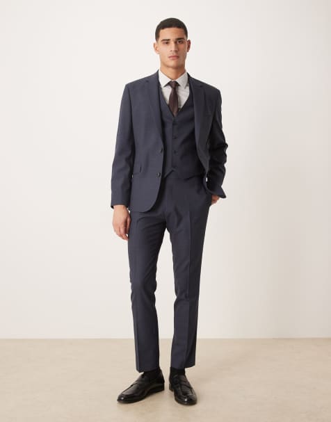ASOS DESIGN – Marinblå, mikrostrukturerad, smal kostym - view 1