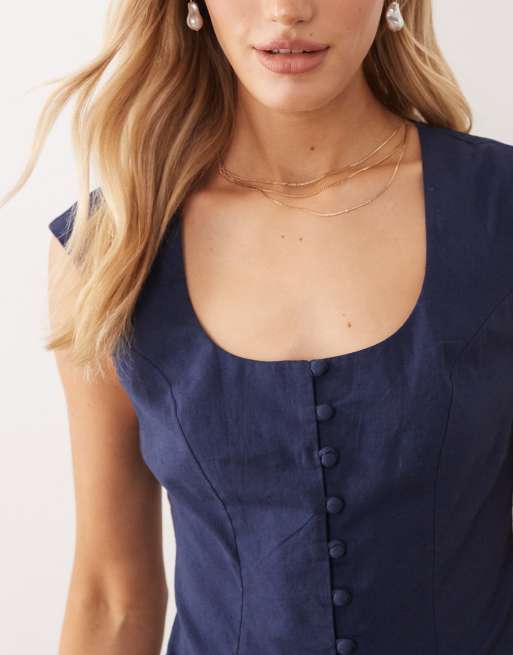 ASOS DESIGN – Marinblå miniklänning med fyrkantig halsringning och knäppning , 2 av 4