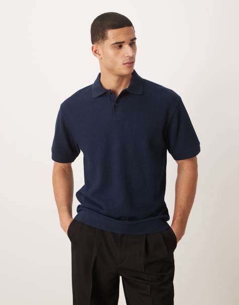 ASOS DESIGN – Marinblå, mjuk, kraftig pikétröja i relaxed fit - view 1