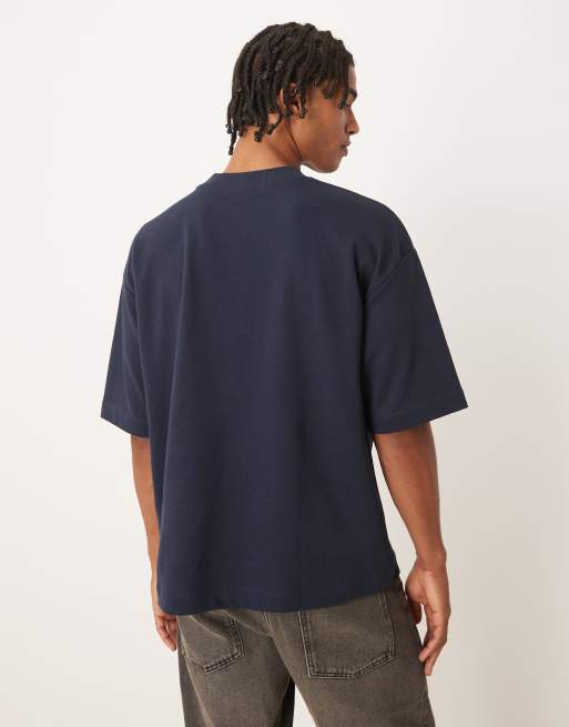 ASOS DESIGN – Marinblå, mjuk, kraftig t-shirt i oversize med boxig passform, 3 av 5