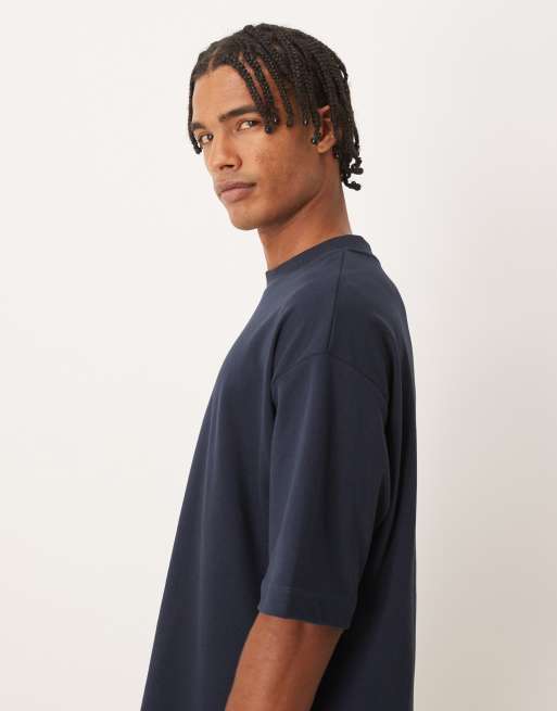 ASOS DESIGN – Marinblå, mjuk, kraftig t-shirt i oversize med boxig passform, 4 av 5