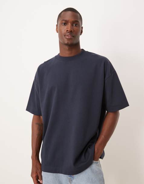 ASOS DESIGN – Marinblå, mjuk, kraftig t-shirt i oversize - view 1