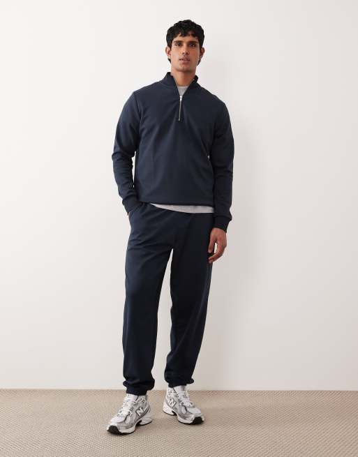 ASOS DESIGN – Marinblå, mjuk sweatshirt med kvartslång dragkedja, del av set, 2 av 5