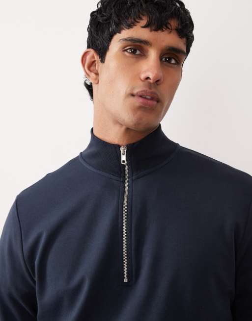 ASOS DESIGN – Marinblå, mjuk sweatshirt med kvartslång dragkedja, del av set, 3 av 5